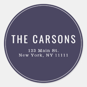 Navy Blue Simple Round Return Address Label