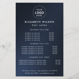 Navy-Blue Simple Salon Service Menu Flyer