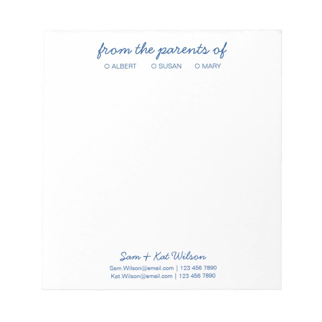  Navy Blue Simple Script From The Parents Of  Notepad (Front)