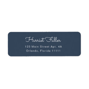 Navy Blue Simple Script Return Address Label