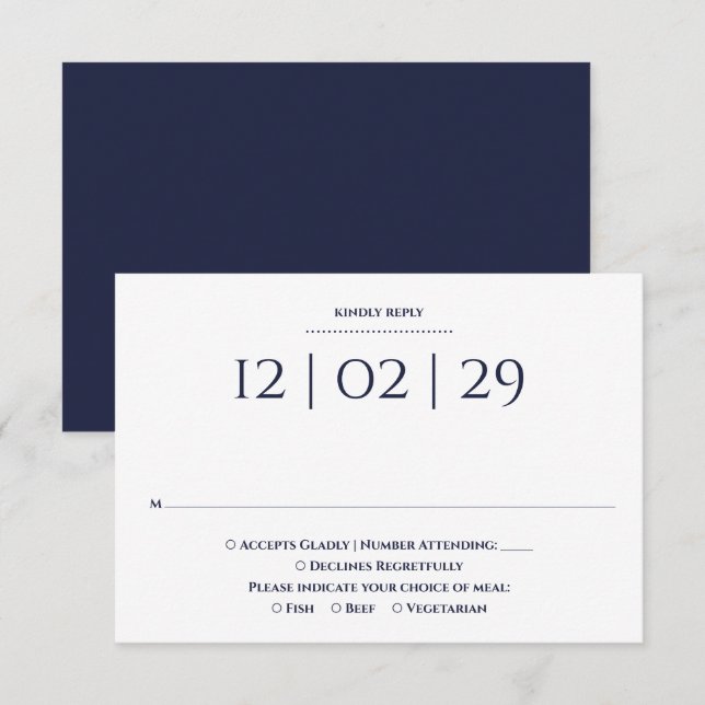 Navy Blue Simple Special Date Wedding RSVP Card (Front/Back)