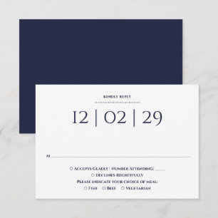 Navy Blue Simple Special Date Wedding RSVP Card