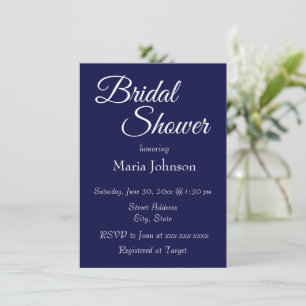 Navy Blue Simple Style Bridal Shower Invitation