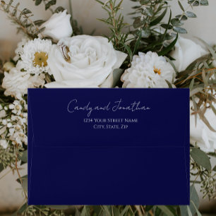 Navy Blue Simple Style Modern Script Wedding Envelope