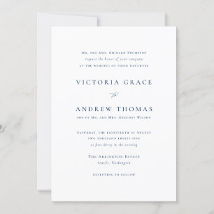 Navy Blue Simple Typography Formal Wedding Invitation