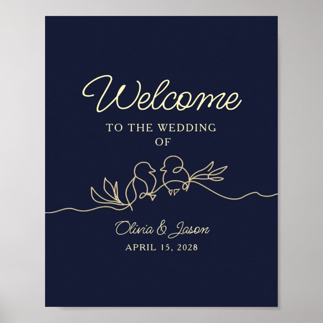 Navy Blue Simple Wedding Welcome Poster (Front)