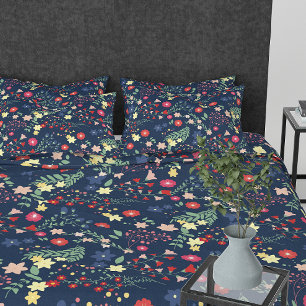 Navy Blue Simple Wildflower Pattern Pillowcase