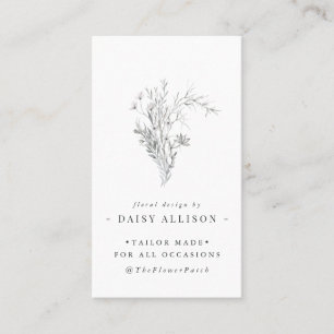 Navy Blue Sketched Florals   Modern Minimal Business Card