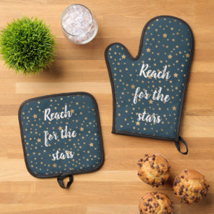Navy Blue Sky of Gold Stars  Oven Mitt & Pot Holder Set