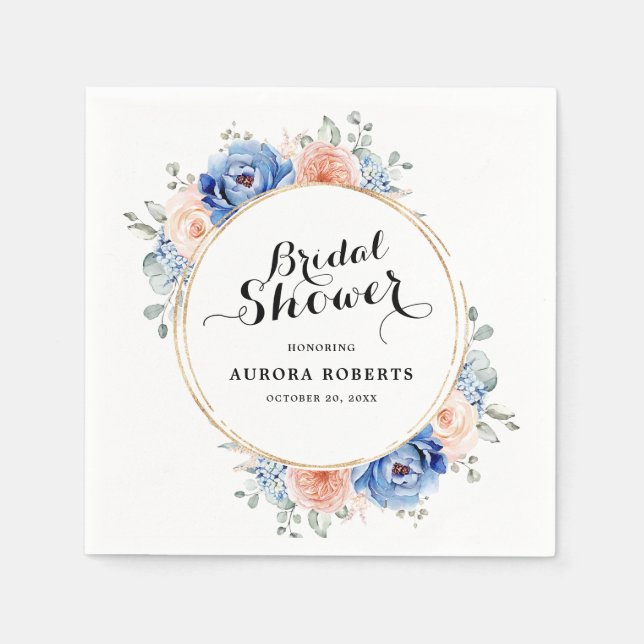 Navy Blue Slate Dusty Blush Bridal Shower Napkin (Front)