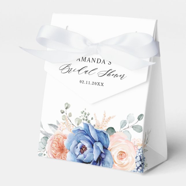 Navy Blue Slate Dusty Blush Pink Floral  Favour Box (Front Side)