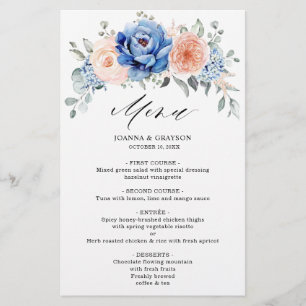 Navy Blue Slate Dusty Blush Pink Floral Menu