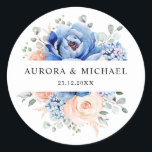 Navy Blue Slate Dusty Blush Pink Floral Wedding  Classic Round Sticker<br><div class="desc">Navy blue blush pink floral wedding sticker featuring elegant bouquet of navy blue,  royal blue ,  white ,  blush garden rose,  hydrangea,   and sage green eucalyptus leaves. Please contact me for any help in customisation or if you need any other product with this design.</div>