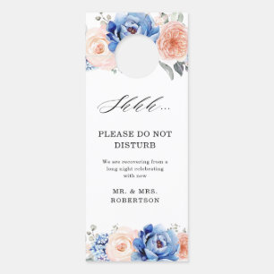 Navy Blue Slate Dusty Blush Pink Floral Wedding  Door Hanger