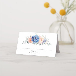 Navy Blue Slate Dusty Blush Pink Floral Wedding Place Card