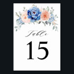 Navy Blue Slate Dusty Blush Pink Floral Wedding  Table Number<br><div class="desc">Navy blue blush pink floral wedding table numbers featuring elegant bouquet of navy blue,  royal blue ,  white ,  blush garden rose,  hydrangea,   and sage green eucalyptus leaves. Please contact me for any help in customisation or if you need any other product with this design.</div>