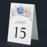 Navy Blue Slate Dusty Blush Pink Table Number<br><div class="desc">Navy blue blush pink floral wedding table number tent sign featuring elegant bouquet of navy blue,  royal blue ,  white ,  blush garden rose,  hydrangea,   and sage green eucalyptus leaves. Please contact me for any help in customisation or if you need any other product with this design.</div>