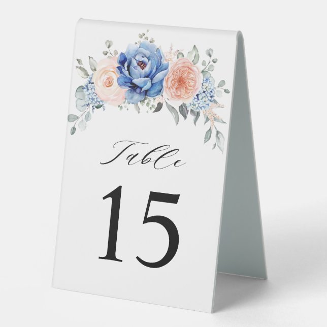 Navy Blue Slate Dusty Blush Pink Table Number (Front)