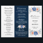 Navy Blue Slate Dusty Blush Pink Wedding Pogram<br><div class="desc">Navy blue blush pink floral wedding program featuring elegant bouquet of navy blue,  royal blue ,  white ,  blush garden rose,  hydrangea,   and sage green eucalyptus leaves. Please contact me for any help in customisation or if you need any other product with this design.</div>