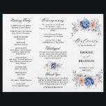 Navy Blue Slate Dusty Blush Pink Wedding Program<br><div class="desc">Navy blue blush pink floral wedding program featuring elegant bouquet of navy blue,  royal blue ,  white ,  blush garden rose,  hydrangea,   and sage green eucalyptus leaves. Please contact me for any help in customisation or if you need any other product with this design.</div>