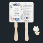 Navy Blue Slate Dusty Blush Pink Wedding Program Hand Fan<br><div class="desc">Navy blue blush pink floral wedding program featuring elegant bouquet of navy blue,  royal blue ,  white ,  blush garden rose,  hydrangea,   and sage green eucalyptus leaves. Please contact me for any help in customisation or if you need any other product with this design.</div>