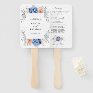 Navy Blue Slate Dusty Blush Pink Wedding Program Hand Fan