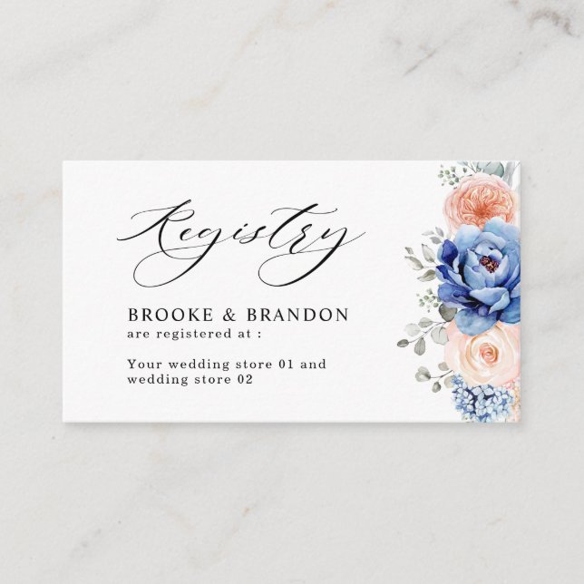 Navy Blue Slate Dusty Blush Pink Wedding Registry Enclosure Card (Front)