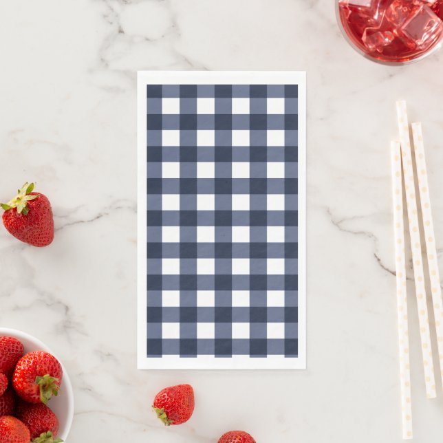 Navy Blue Small Classic Gingham Check Plaid Napkin (Insitu)