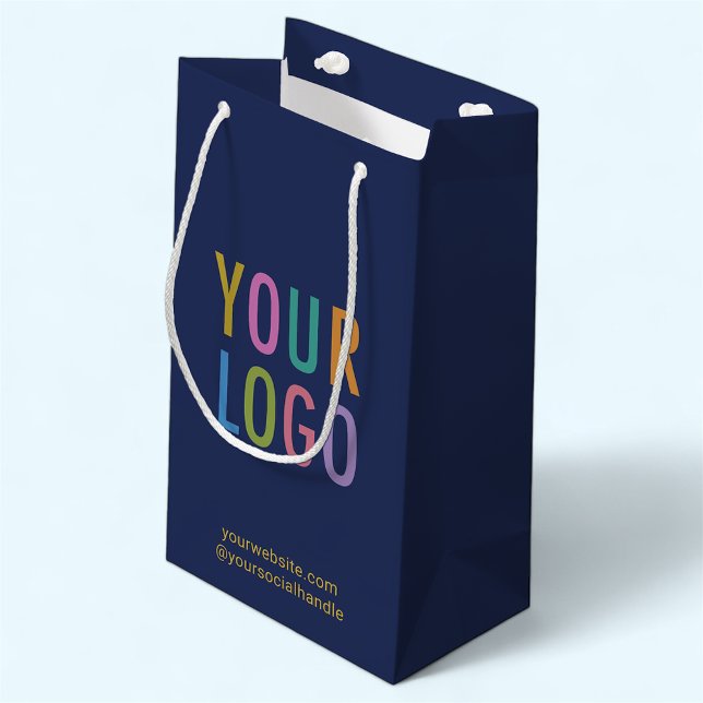 Navy Blue Small Gift Bag with Custom Logo 8.5 inch (MISOOK 5 x 3 x 8.5 inch Navy Blue Gift Bag with Logo)