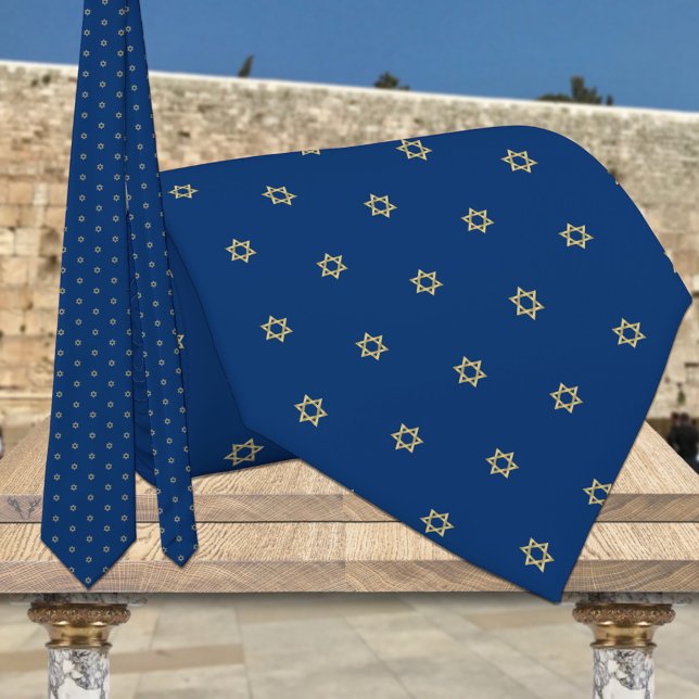Navy Blue & Small Gold Star Of David Tie (Creator Uploaded)