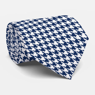 Navy Blue Small Pattern Houndstooth White Tie