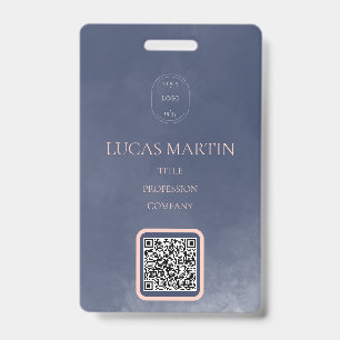Navy Blue Smokey QR code Employee Name Badge ID Badge