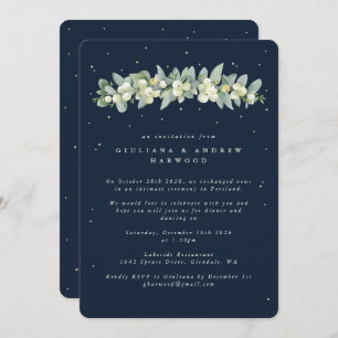 Navy Blue Snowberry+Eucalyptus Wedding Reception Invitation