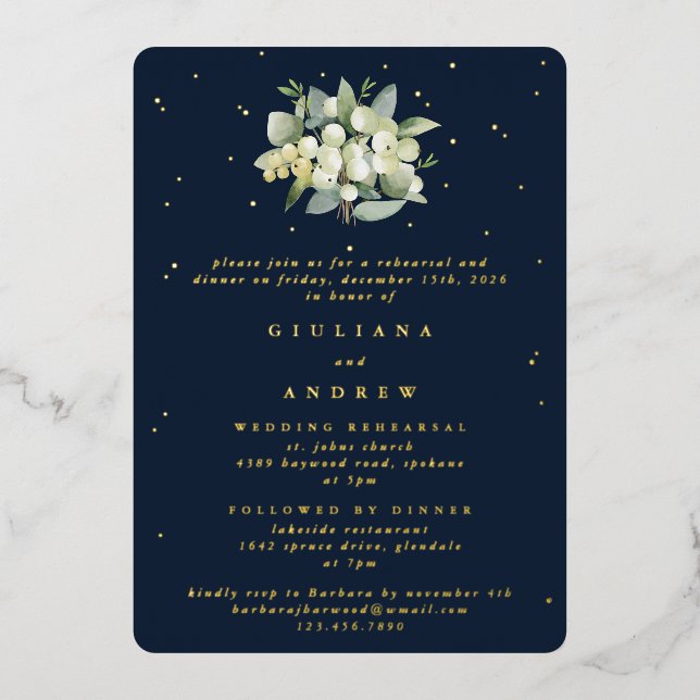 Navy Blue Snowberry+Eucalyptus Wedding Rehearsal (Front)