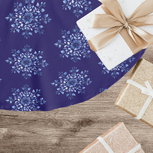 Navy Blue Snowflake Christmas Brushed Polyester Tree Skirt