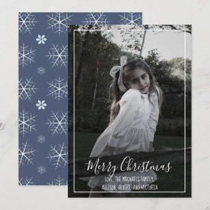 Navy Blue Snowflake Christmas Photo Card 1 Photo