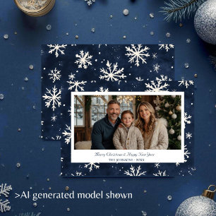 Navy Blue Snowflake Christmas Photo Holiday Card
