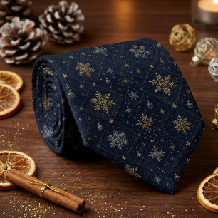 Navy Blue Snowflake Luxury Winter Holiday Tie