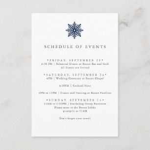 NAVY BLUE SNOWFLAKE WEDDING SCHEDULE OF EVENTS ENCLOSURE CARD