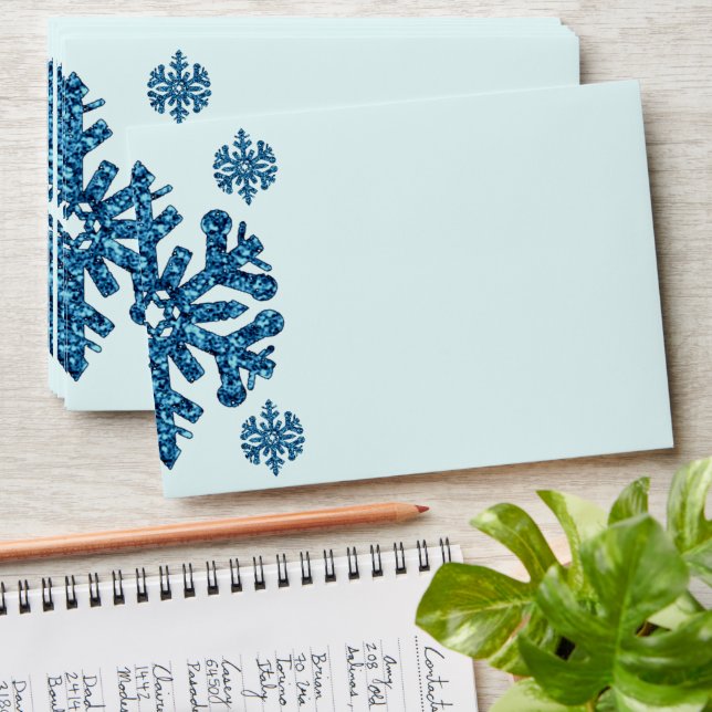 Navy Blue Snowflake Winter Birthday Envelope (Stacked)
