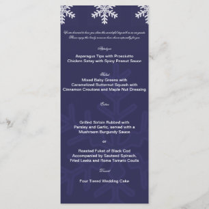 Navy Blue Snowflake Winter Wedding Menu