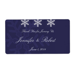 Navy Blue Snowflake Winter Wedding Water Label