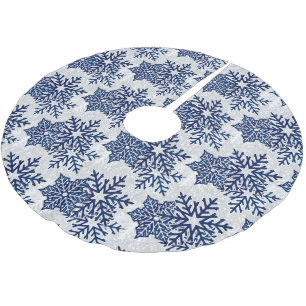 Navy Blue Snowflakes Brushed Polyester Tree Skirt