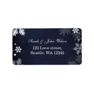 navy blue snowflakes return address label