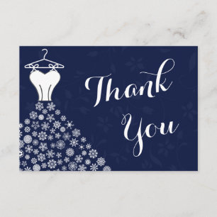 Navy Blue Snowflakes Wedding Dress Thank You Card