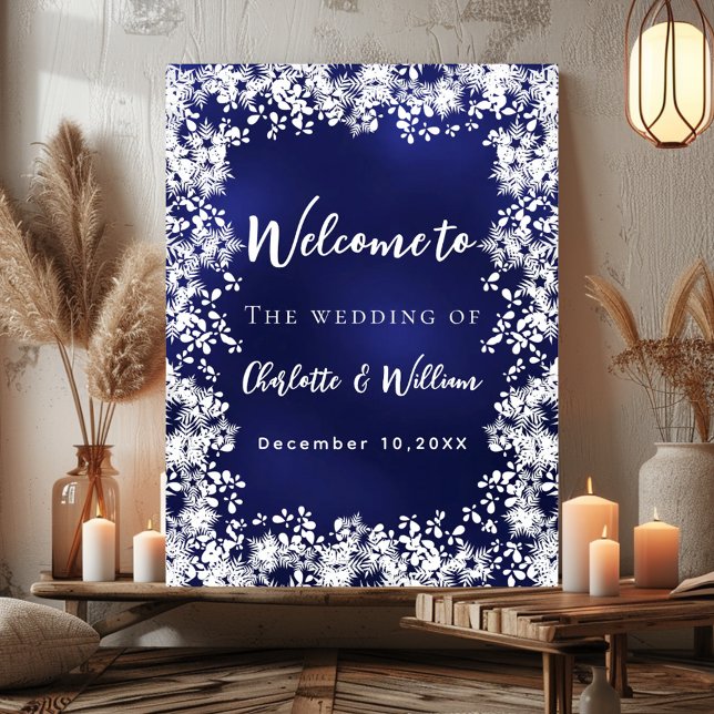 Navy blue snowflakes wedding welcome sign (Creator Uploaded)
