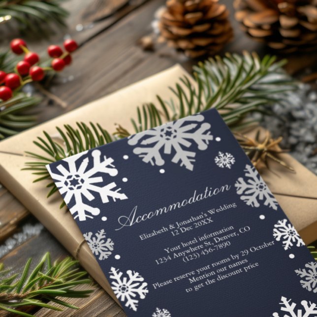 Navy Blue Snowflakes Winter Wedding Accommodation Enclosure Card (Creator Uploaded)