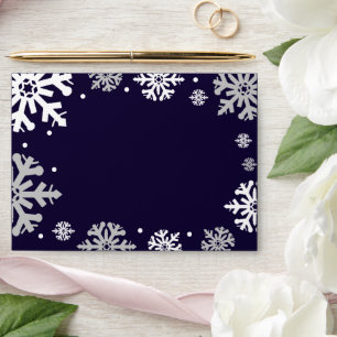 Navy Blue Snowflakes Winter Wedding Envelope