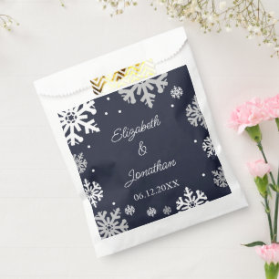 Navy Blue Snowflakes Winter Wedding Favour Bags