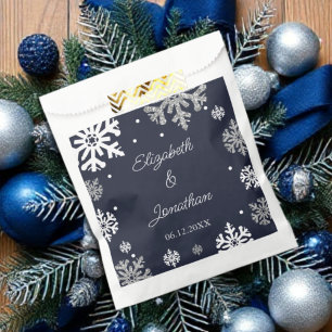 Navy Blue Snowflakes Winter Wedding Favour Bags